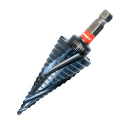 717163M2TiAN Burghiu in trepte HSS M2 cu patru canale cu coada hexagonala de impact, acoperire TiAN cod 902557