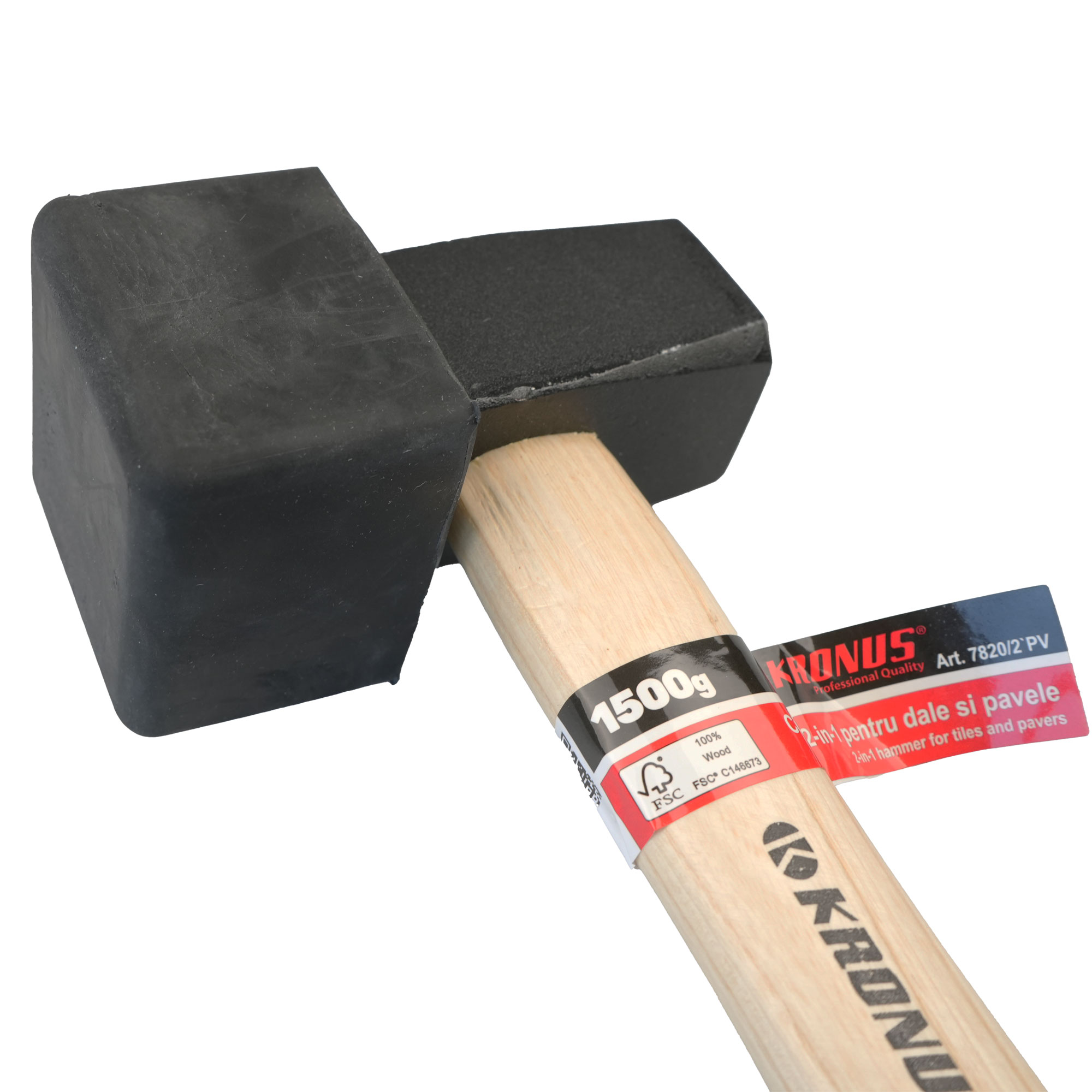 7820/2PV Ciocan 2-in-1 pentru dale si pavele 1,5 kg, profil patrat, coada din lemn cod 902735 - imagine 4